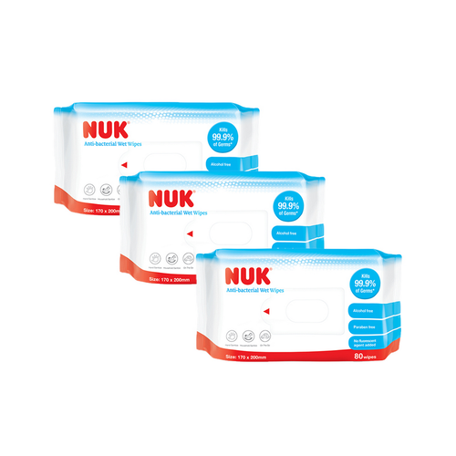 Nuk Anti-Bacterial Wet Wipes (80 Sheets x 3 Packs)