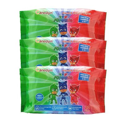 PJ Masks Hand and Mouth Wipes 20 Sheets x 3 Pack