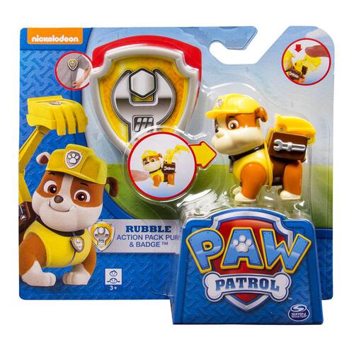 Paw Patrol Action Pup With Badge - Rubble - Assorted